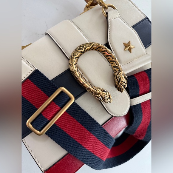 GUCCI Bambbo Dyonisus two-way Handbag Bag Off White/Red/Navy Leather - Picture 3 of 15